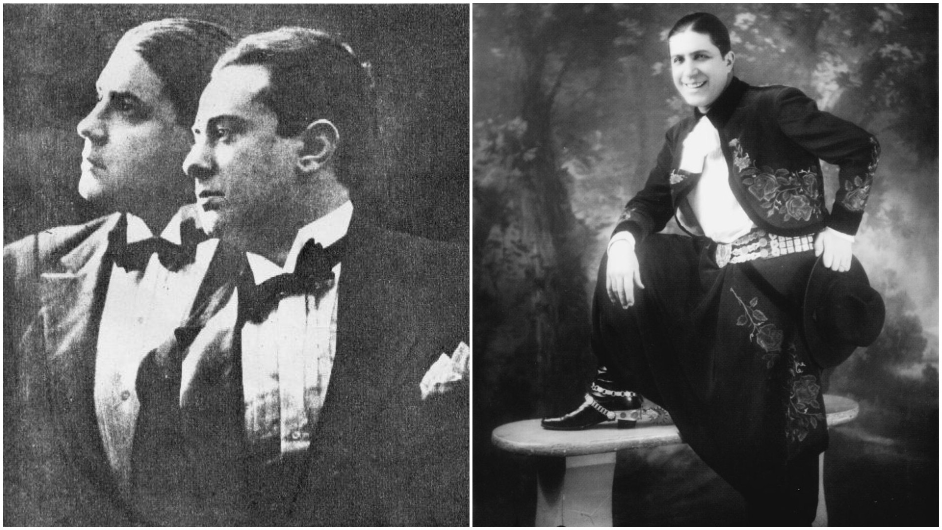 Carlos Gardel con José Razzano y vestido con ropa gauchesca. Fotos: Wikipedia