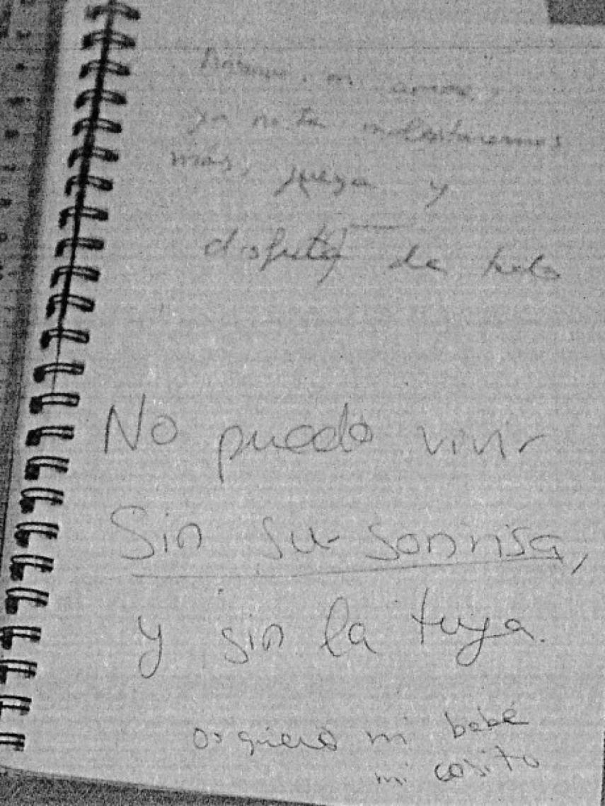 Nota de despedida que Cristina le dejó a su marido, Antonio, antes de matar supuestamente a su hijo y tratar de suicidarse.