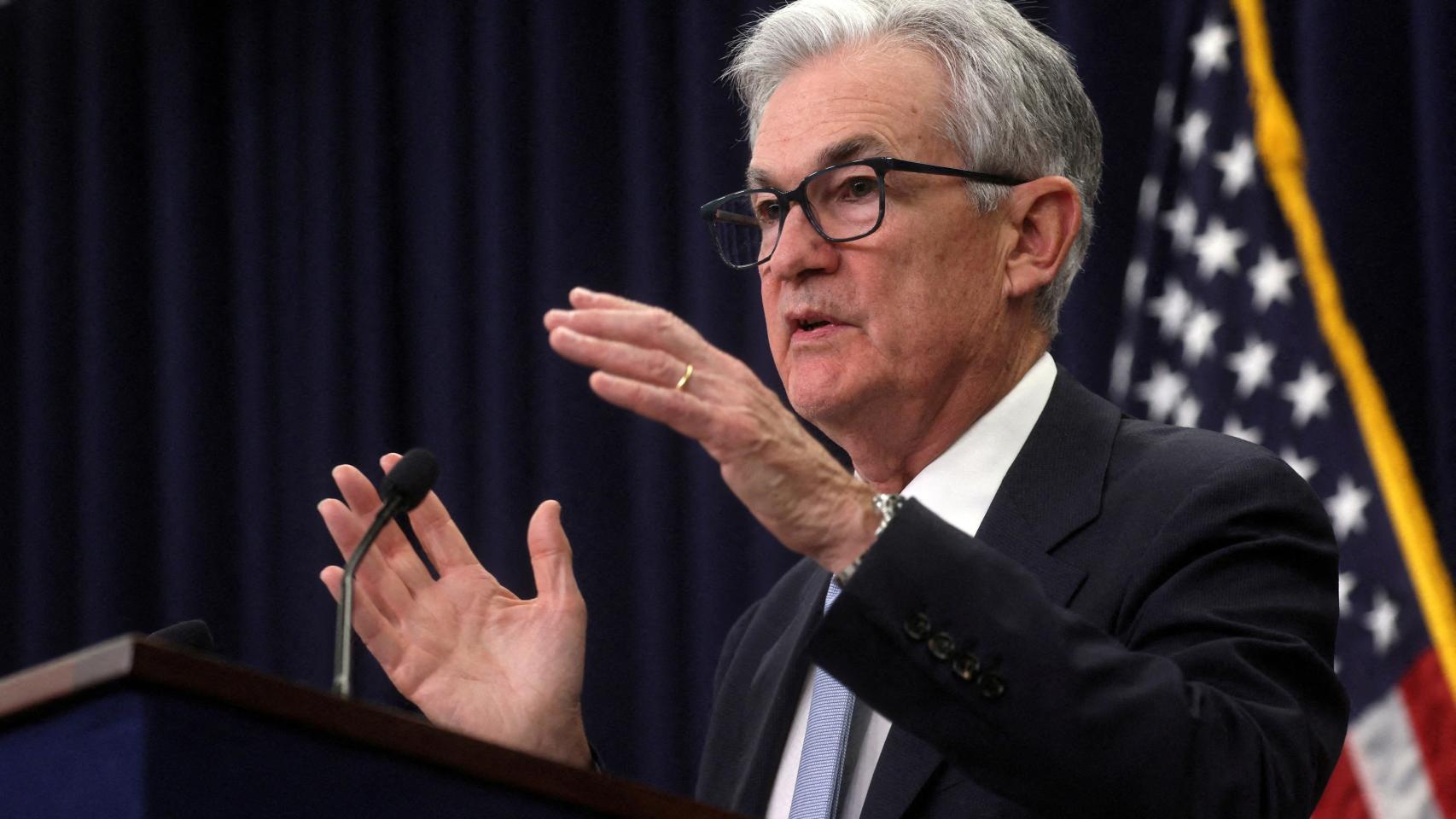 El presidente de la Reserva Federal de Estados Unidos (Fed), Jerome Powell, durante una rueda de prensa.