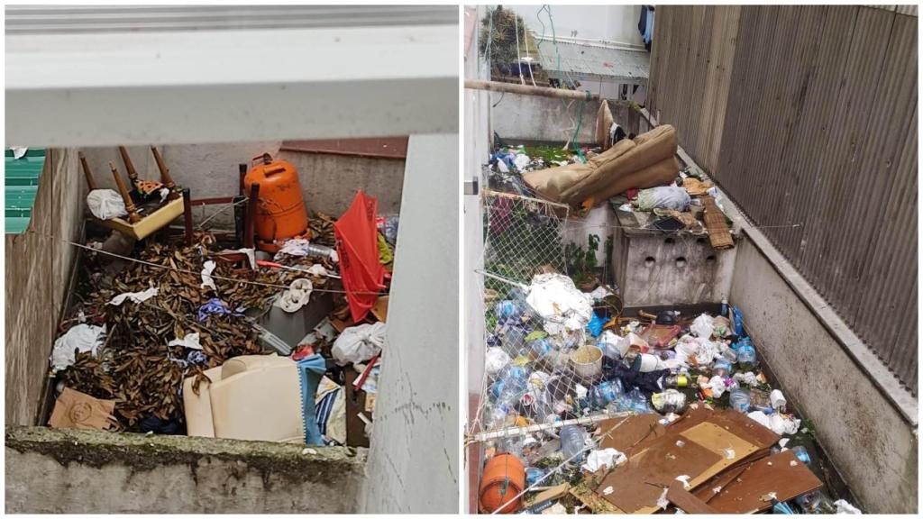 Basura acumulada en el patio interior del edificio okupado