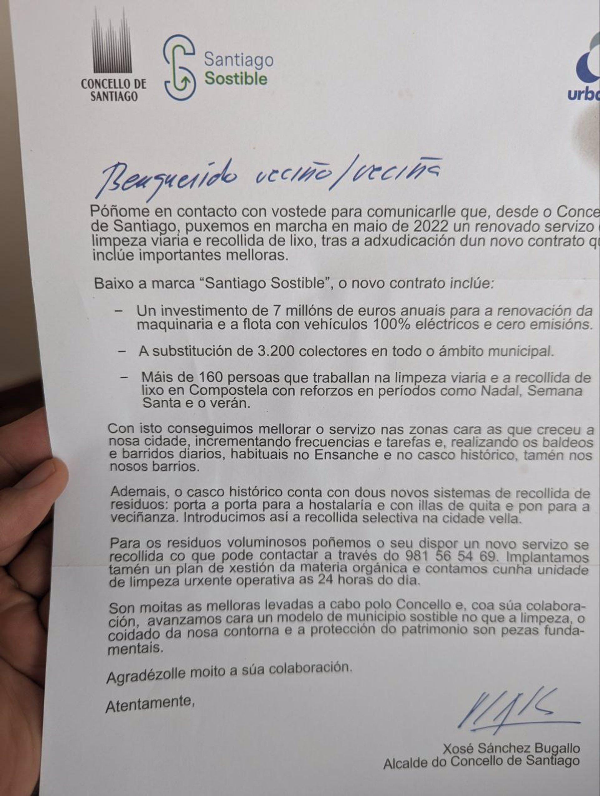 Carta enviada por el alcalde de Santiago (foto: Europa Press)