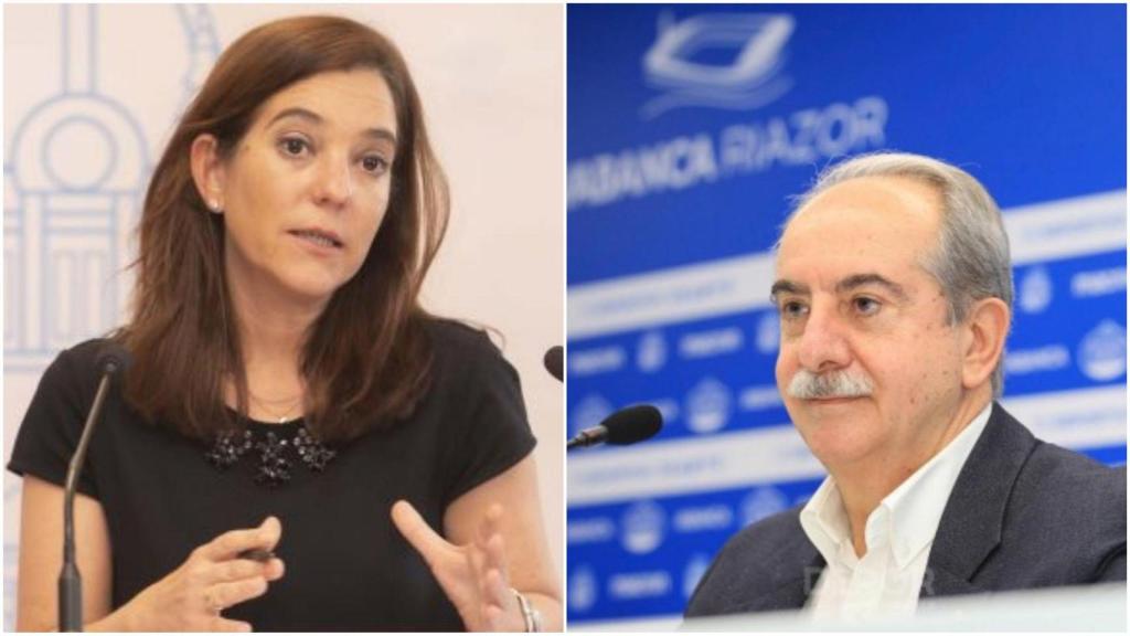 La alcaldesa Inés Rey y el presidente del Dépor, Antonio Couceiro.
