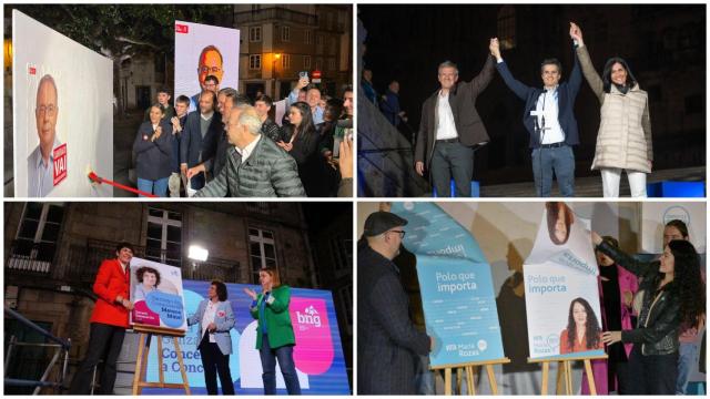 Pegada de carteles de las  elecciones municipales del 28M en Santiago de Compostela