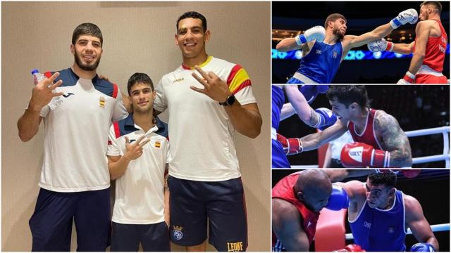 Gazi Jalidov, Martín Molina y Ayoub Ghadfa, en el Mundial de Uzbekistán