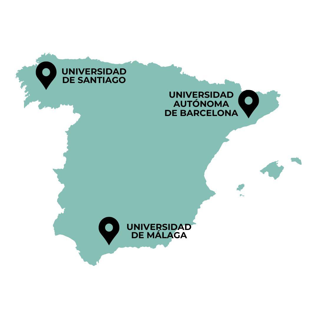 Mapa de elaboración propia de las Universidades que incluyen la IA en los planes de estudio de Periodismo.