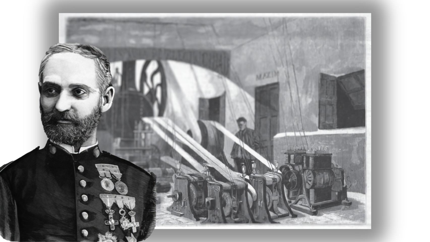 Isidoro Cabanyes en la central eléctrica del Ministerio de Guerra en el Palacio de Buenavista.
