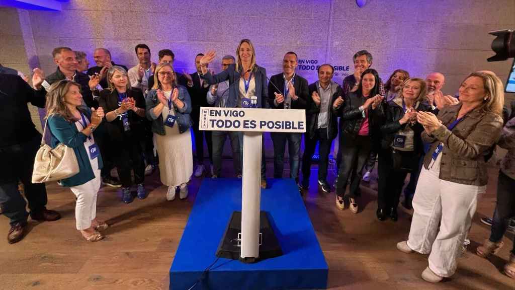 Marta Fernández-Tapias en el Hotel Ciudad de Vigo, tras el recuento de votos del 28M.