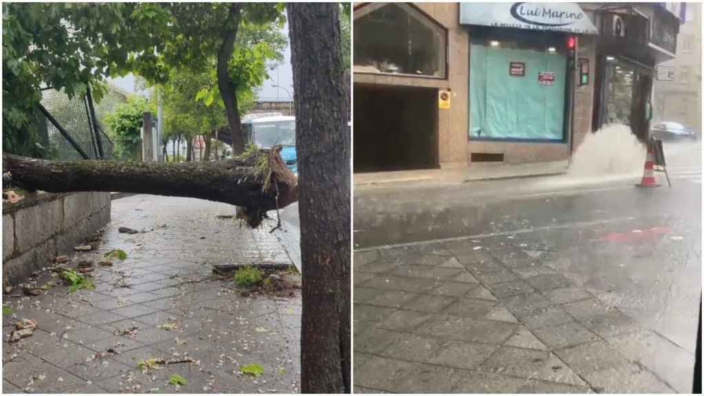 Muestra de los desperfectos que causó el temporal en la ciudad de Ourense este lunes.