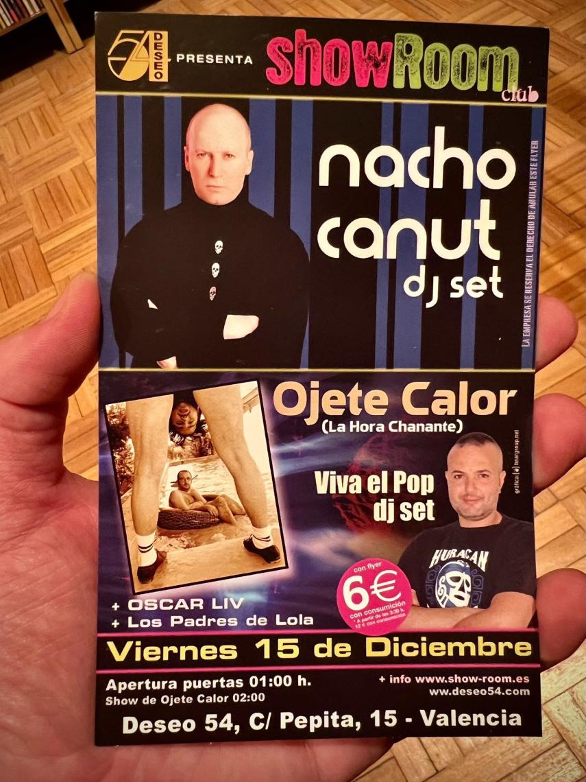 El 'flyer' de la discoteca del día que casi se disuelve Ojete Calor porque casi les pegan una paliza.