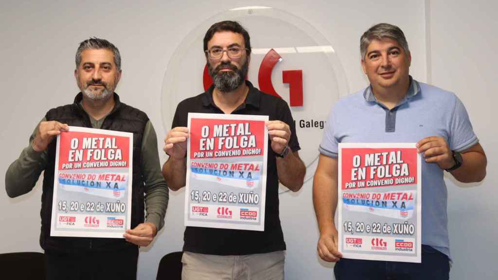 Portavoces de las tres centrales sindicales, CIG, UGT y CC.OO.