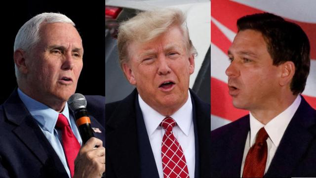 Mike Pence, Donald Trump y Ron DeSantis