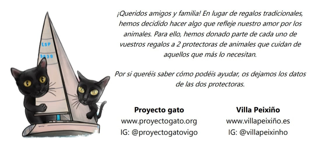 Texto que se incrustó en una de las dos tarjetas para los comensales, con el dibujo de Benito y Mike.