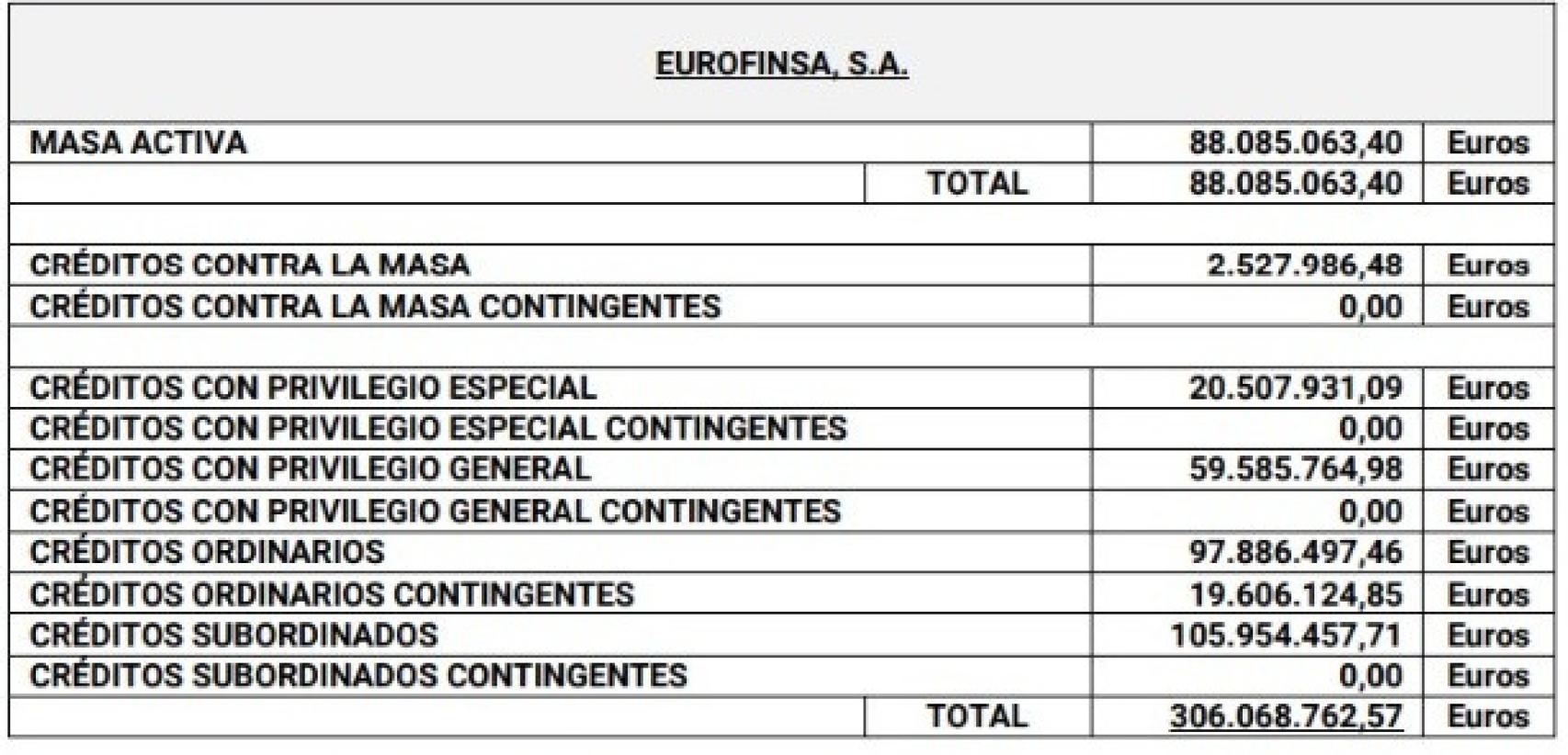 Informe de la Administración Concursal de Eurofinsa.