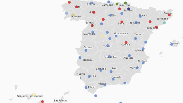 Mapa de los partidos que han ganado en las diferentes capitales de provincia