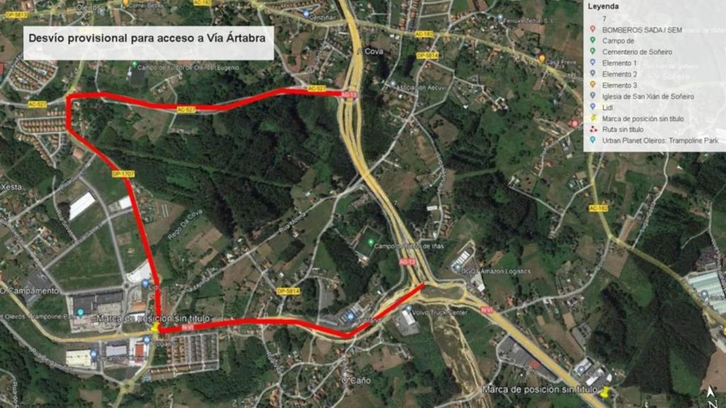 Desvío provisional para el acceso a la Vía Ártabra