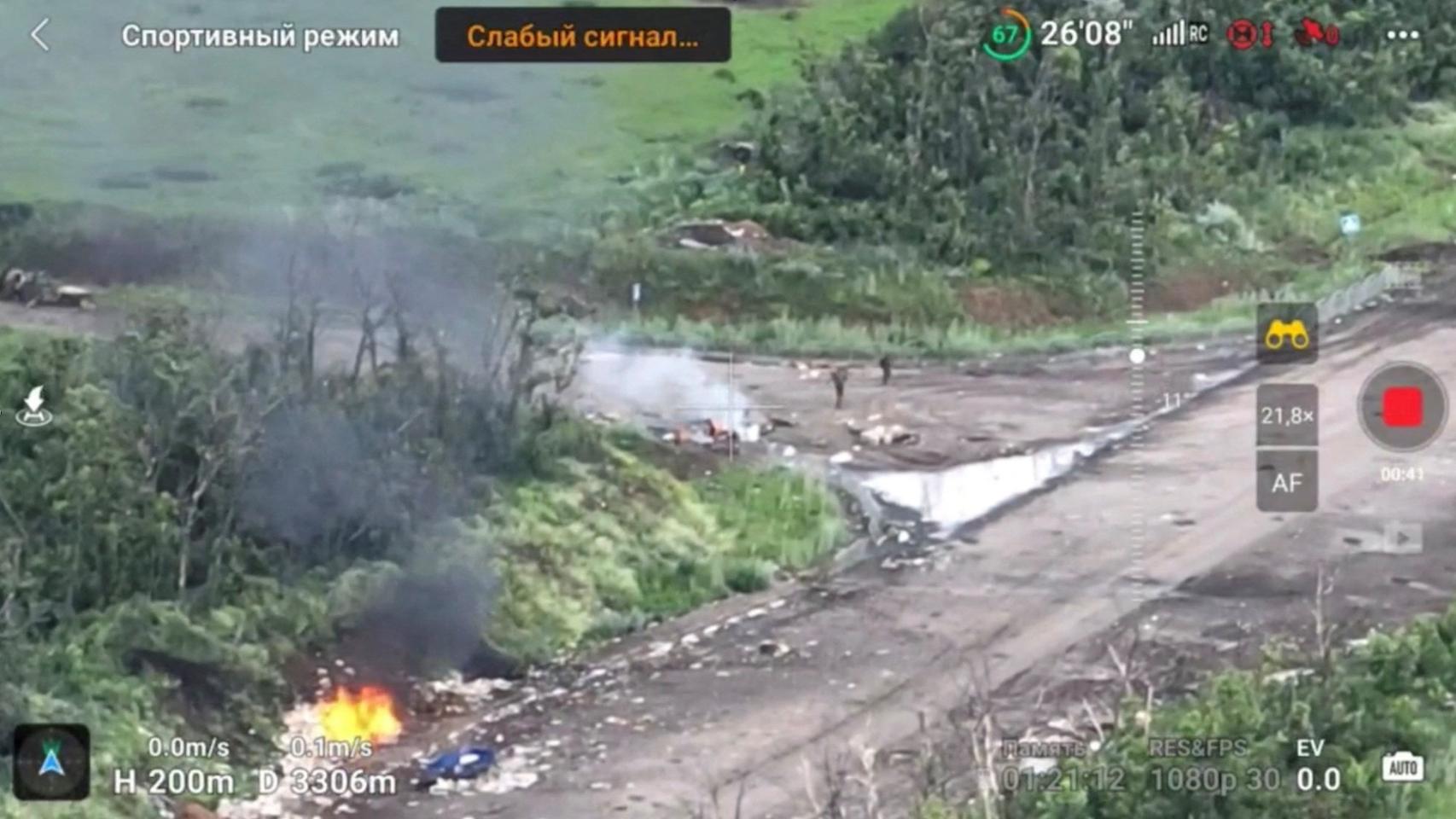 Imágenes de drones del campo de batalla en Bakhmut.