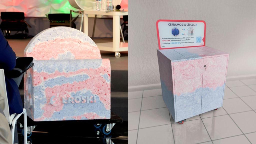 Uniformes de Vegalsa-Eroski tranformados en muebles, un ejemplo de economía circular