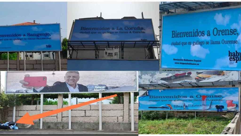 Vallas de Hablamos Español arrancadas o pintadas en Galicia.