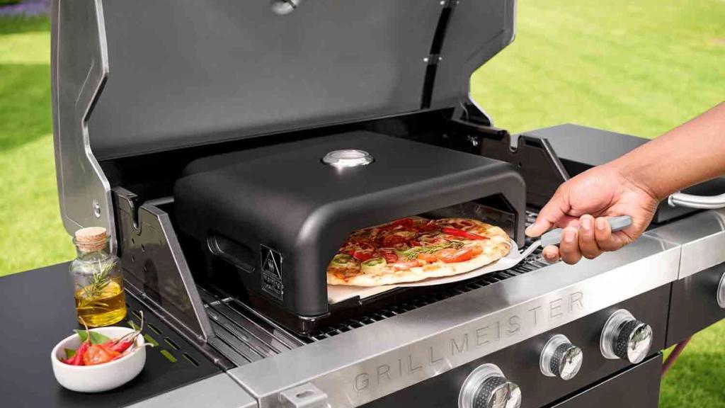 Horno portátil para pizzas a la barbacoa.