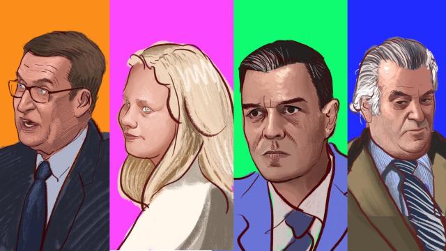 Alberto Núñez Feijóo, Irene Urdangarín, Pedro Sánchez y Luis Bárcenas.