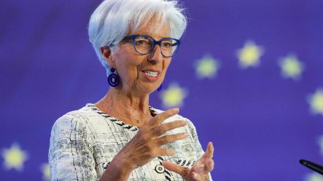 La presidenta del BCE, Christine Lagarde, durante una rueda de prensa