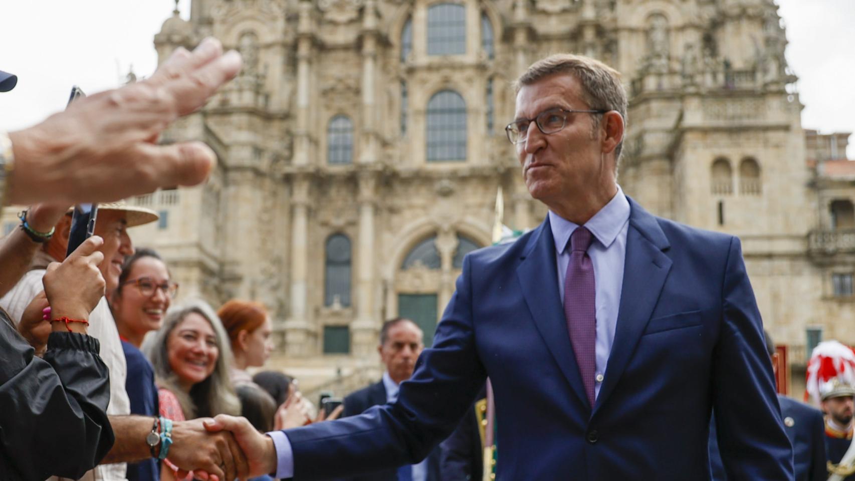 Alberto Núñez Feijóo, líder del PP, este martes en Santiago.