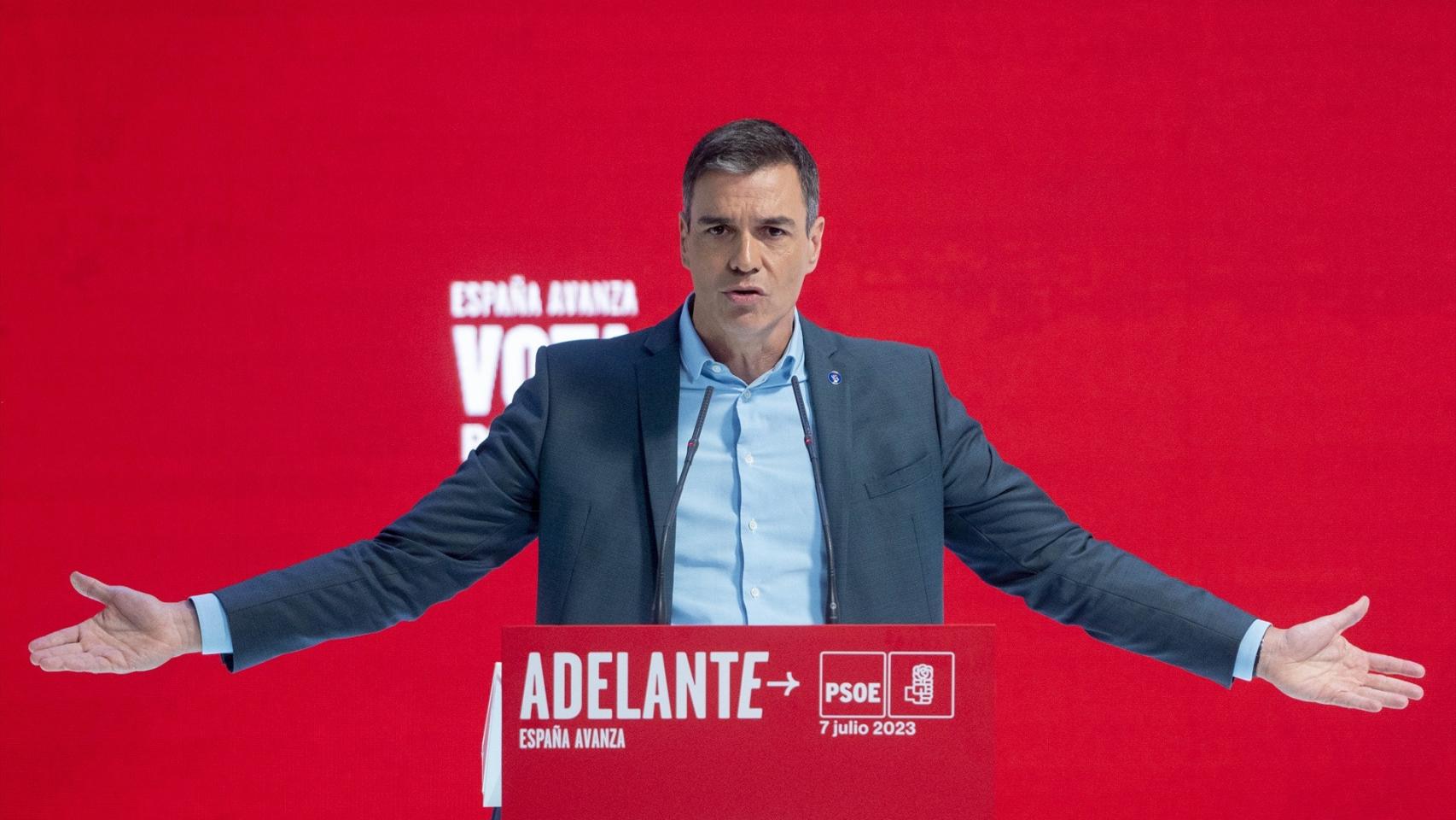 El líder del PSOE, Pedro Sánchez, durante un acto electoral celebrado el pasado a 7 de julio en Madrid.