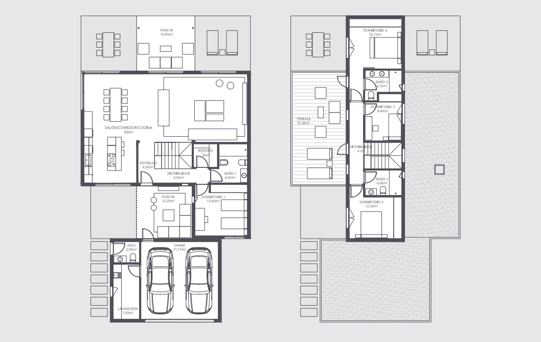 Planos de uno de los chalets de la urbanización
