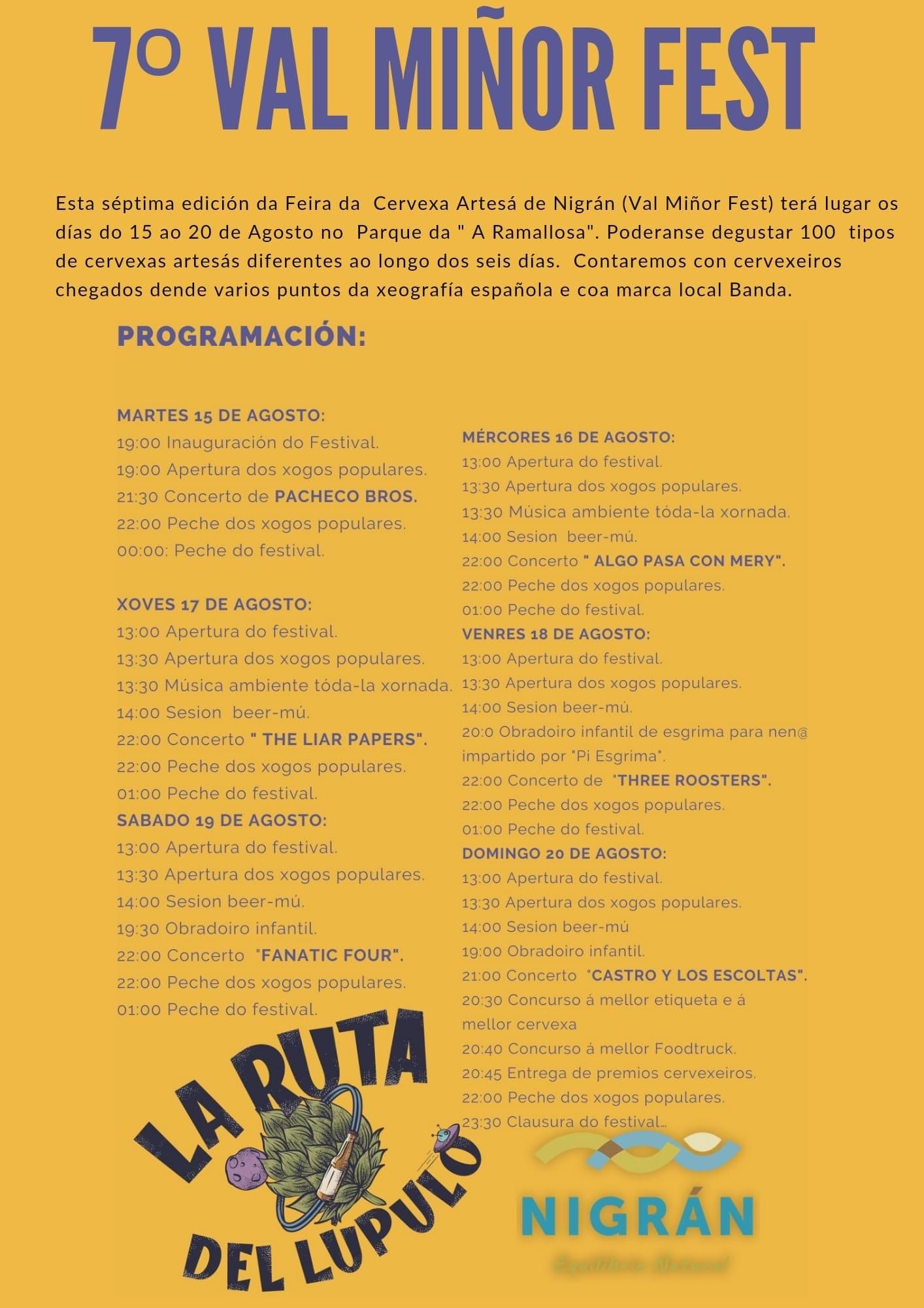 Programación detallada del Val Miñor Fest 2023.