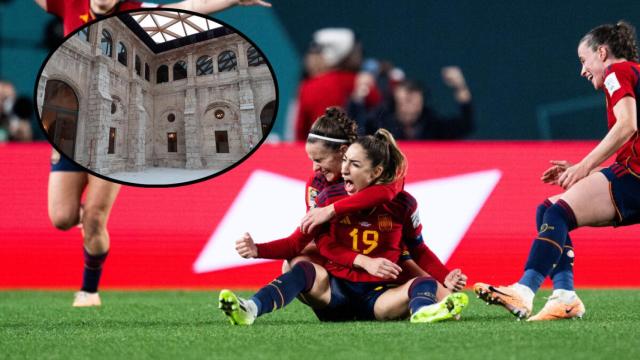 Montaje con la Selección Española Femenina y el Monasterio de San Juan