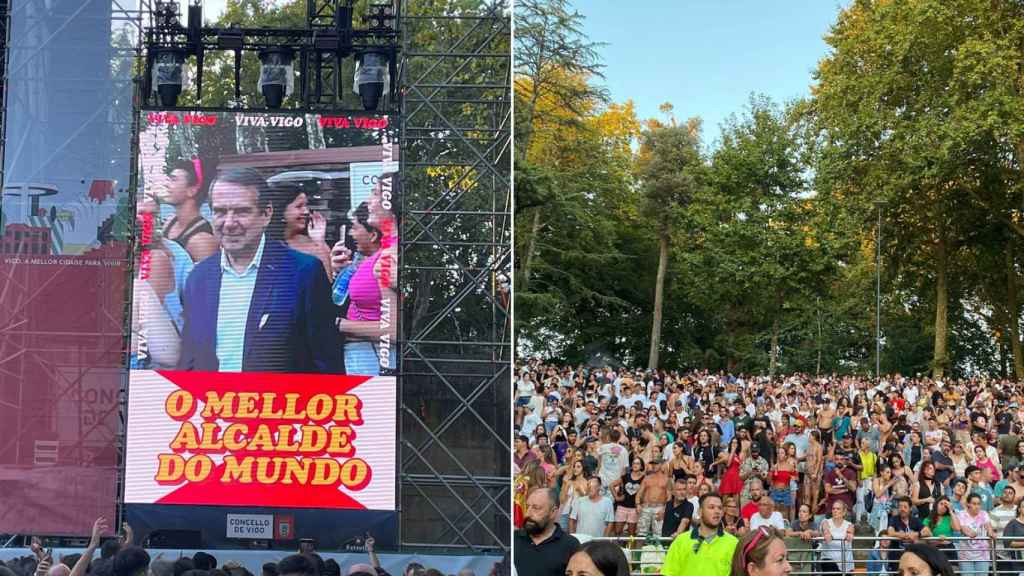 Pantalla con la imagen de Abel Caballero antes del concierto de David Guetta.