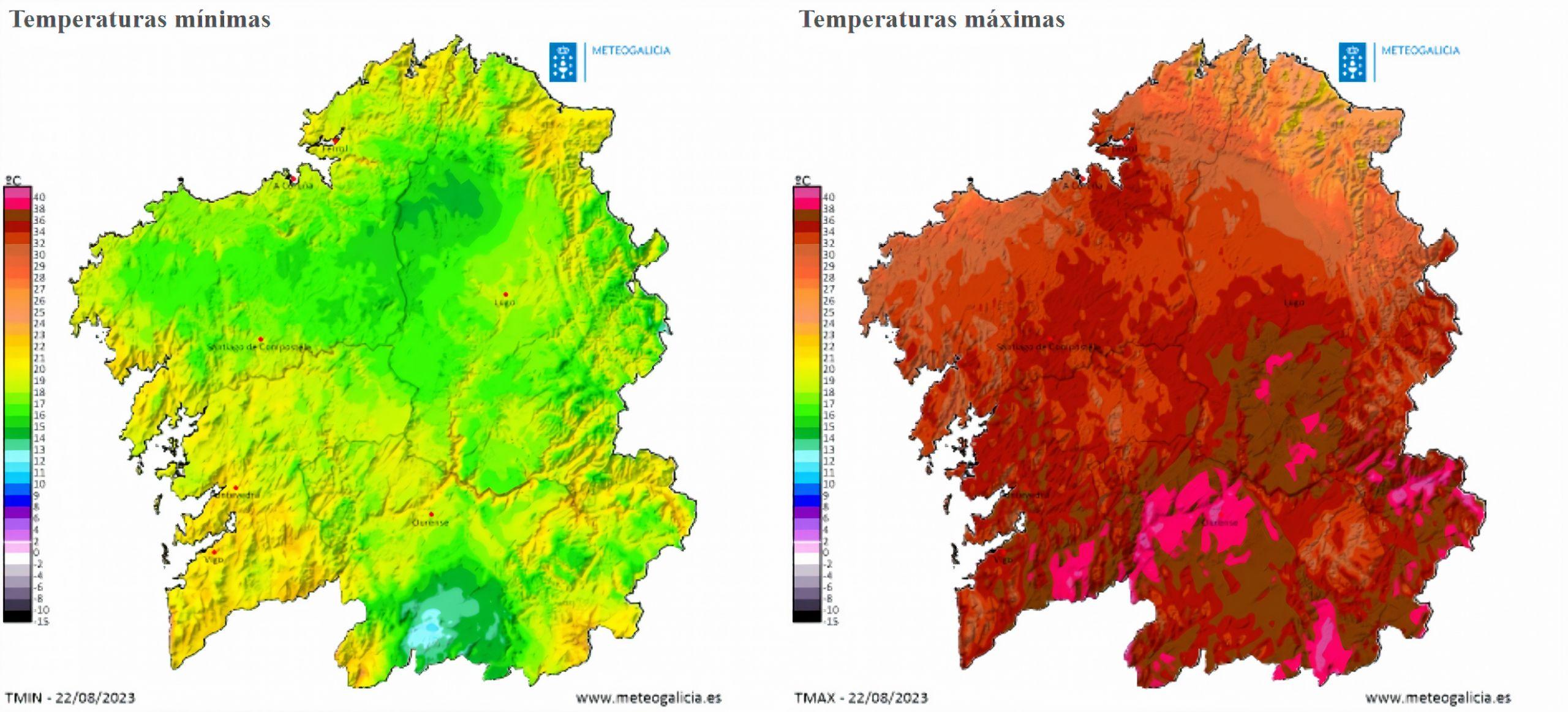 Temperaturas máximas y mínimas para el 22/08/2023