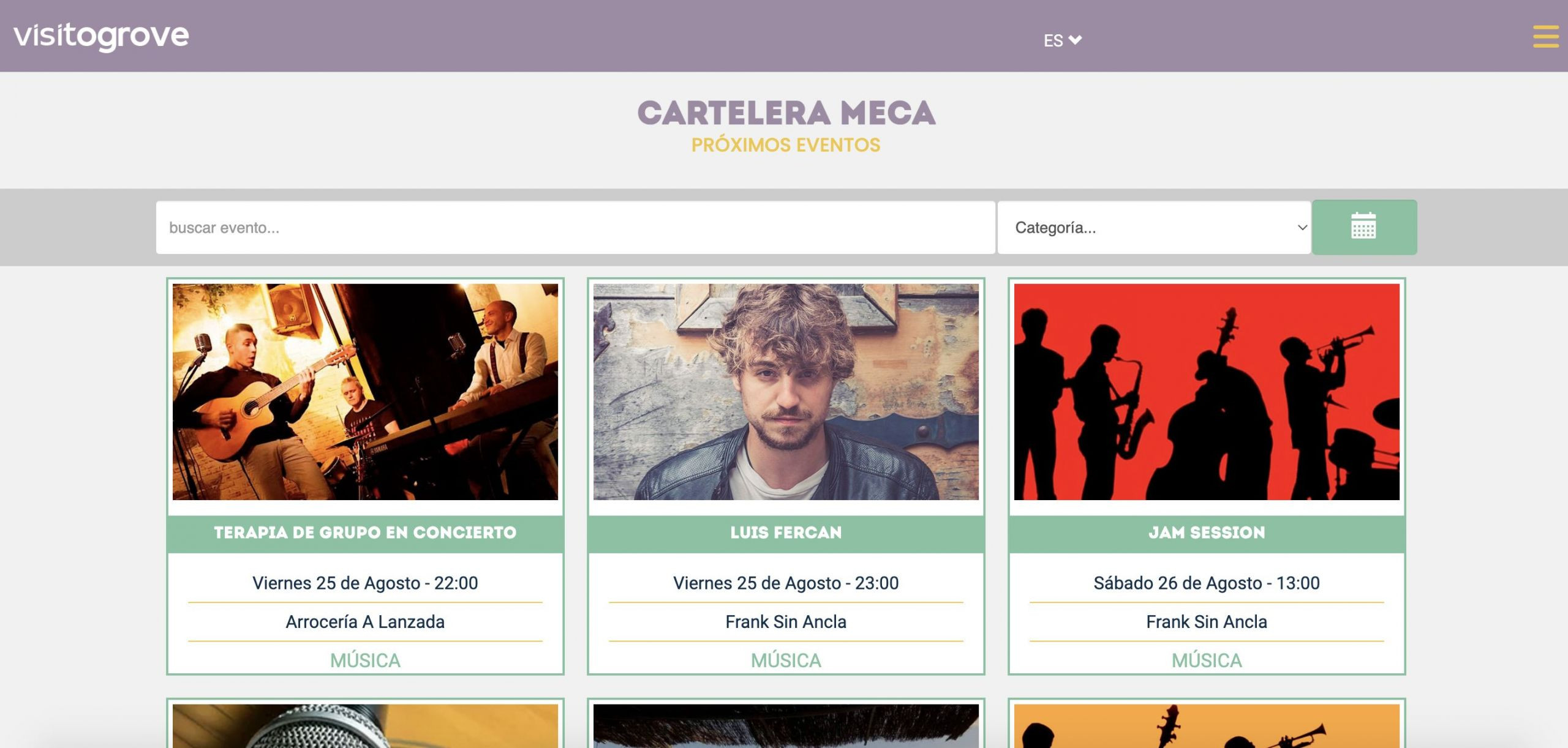Cartelera meca, uno de los apartados de la web. Foto: Visitogrove
