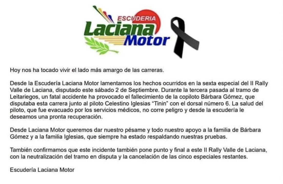 Comunicado de Laciana Motor.