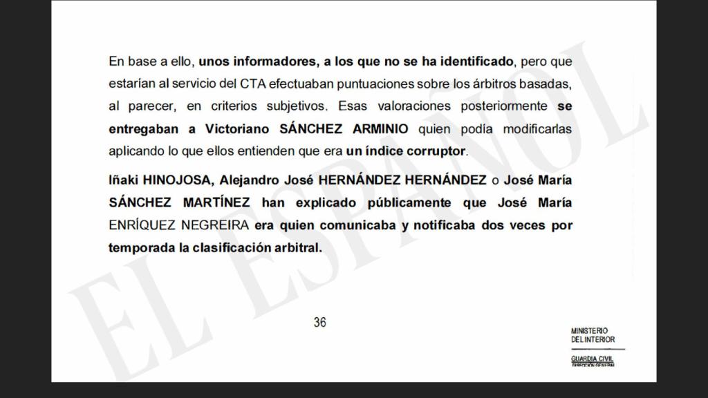 Fragmento del informe de la Guardia Civil sobre el 'caso Negreira'