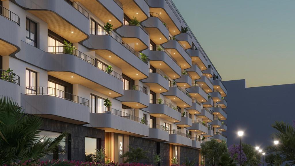 Fachada del edificio de viviendas proyectado por Neinor Homes en Los Guindos, en Málaga.