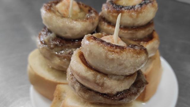Un pincho de champiñones típico de la ciudad.
