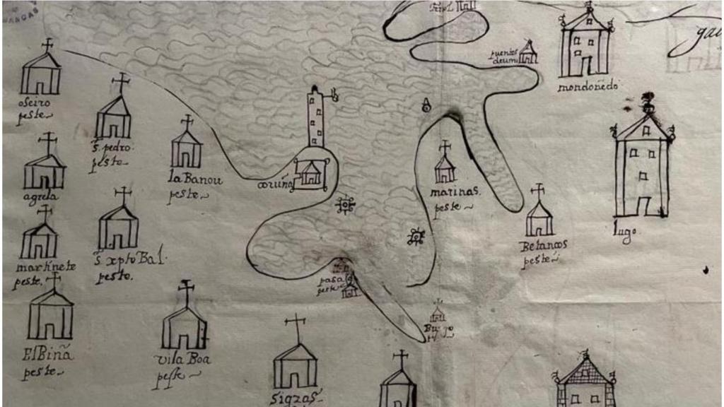 Bosquejo de las zonas de Galicia afectadas por peste que se encuentra en la exposición ‘A Coruña no tempo’