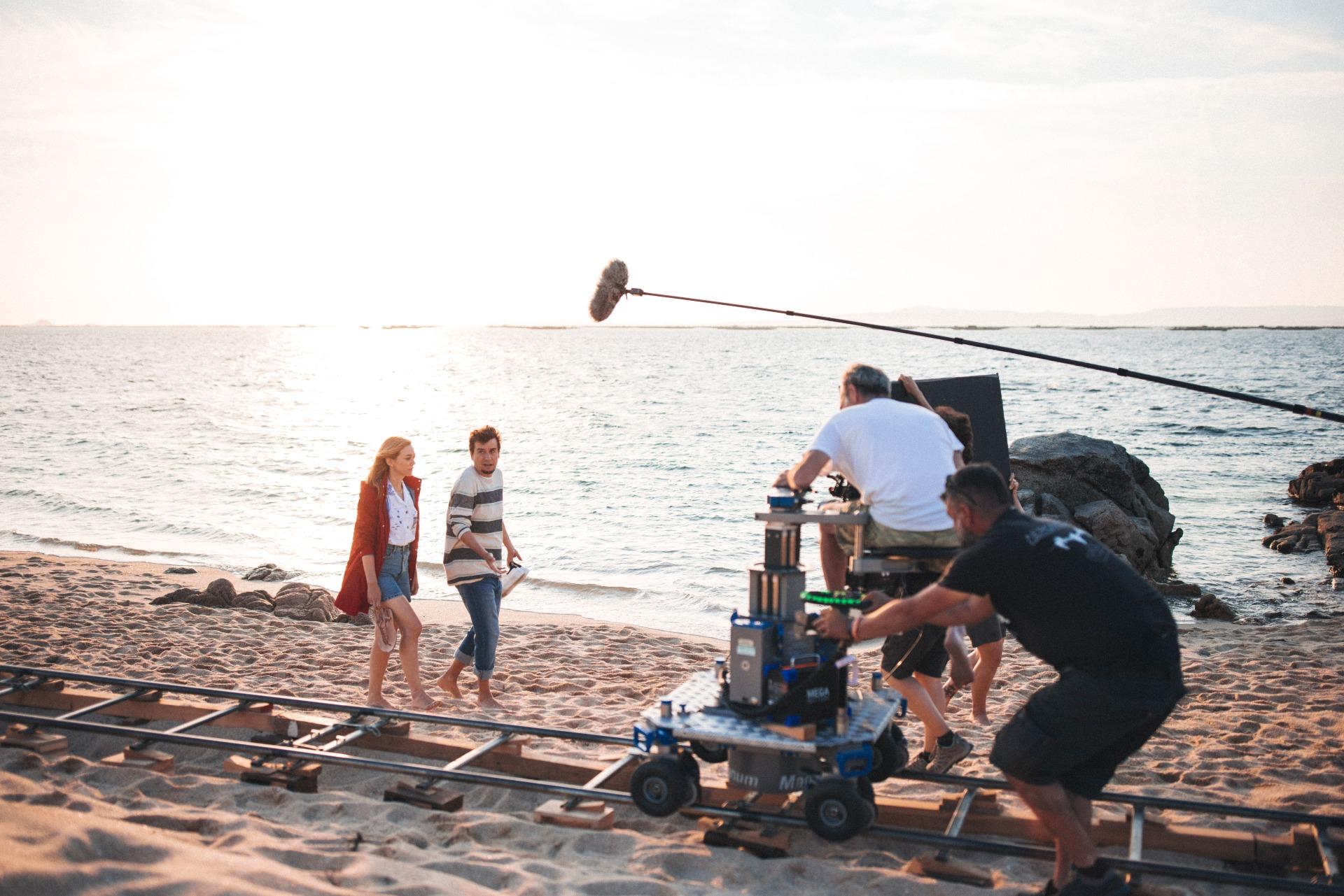 Marta Hazas y Javier Veiga grabando en O Grove