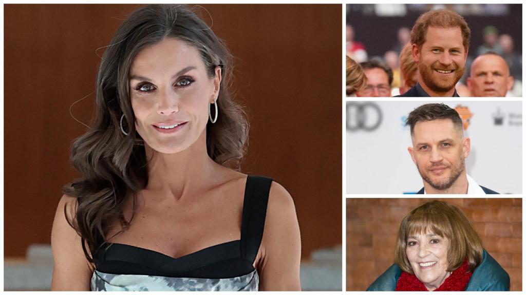 La reina Letizia, el príncipe Harry, Tom Hardy y Carmen Maura en un montaje de EL ESPAÑOL.