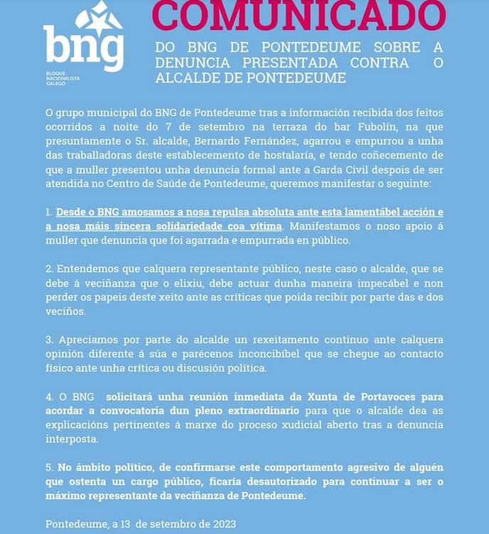 Comunicado del BNG de Pontedeume