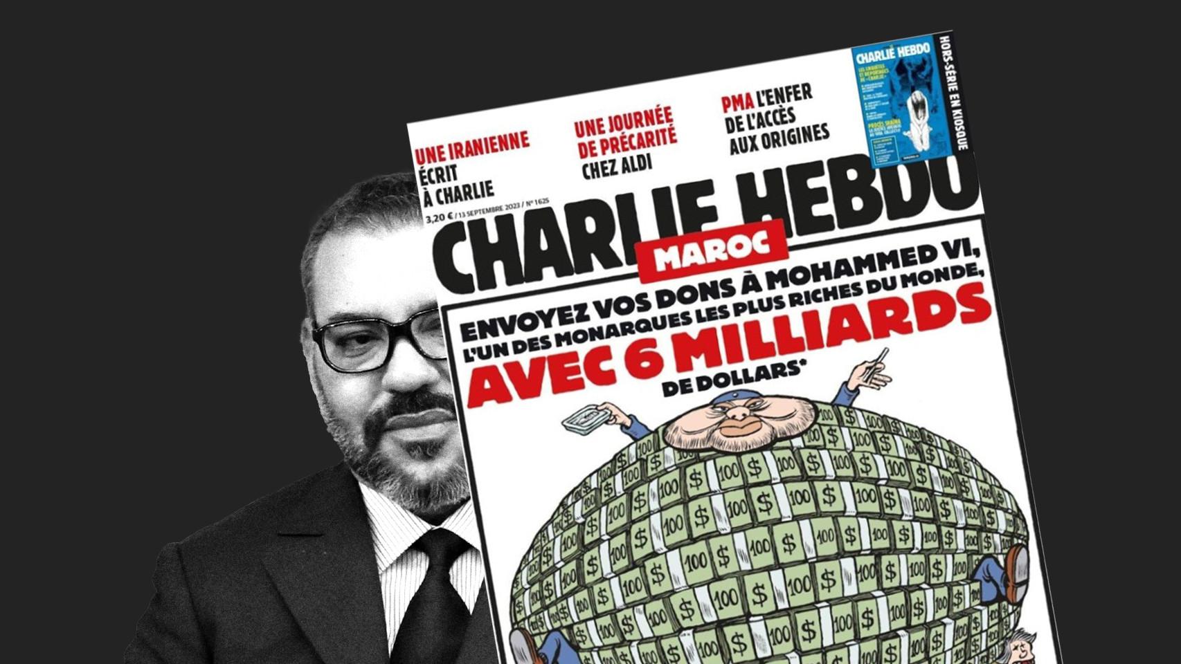 ¡Envíen sus donaciones a uno de los monarcas más ricos del mundo con 6.000 millones de dólares!, dice 'Charlie Hebdo' sobre Mohamed VI.