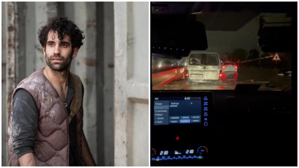 Tamar Novas atrapado en un taxi en la M40 en Madrid por la tormenta