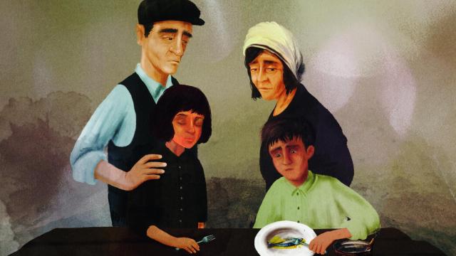 Una ilustración del artista José Carlos Sampedro para el libro 'Las recetas del hambre'.