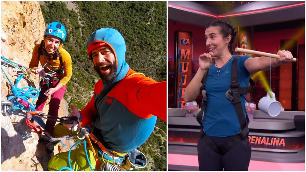 A la izquierda, Marta Jiménez y su pareja, el guardia civil Eric de Cima y, a la derecha, la experta en deportes extremos en 'El Hormiguero'.
