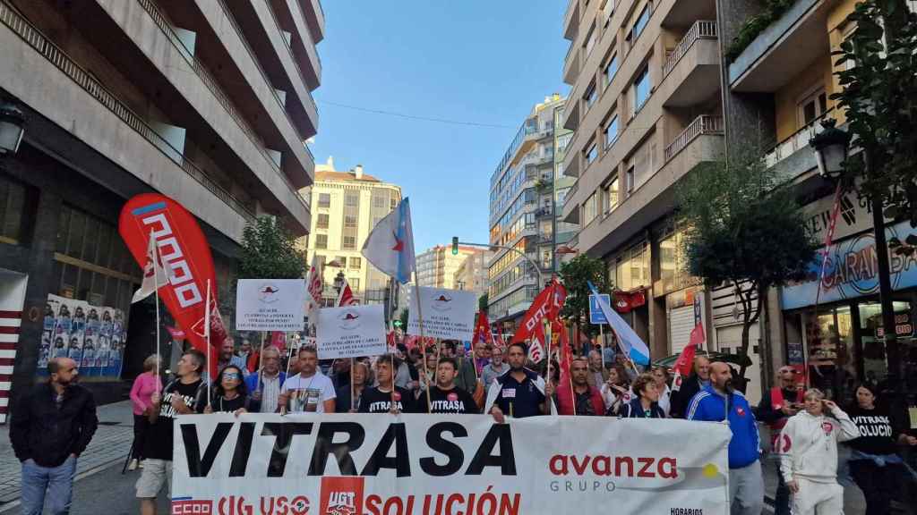 Manifestación de trabajadores de Vitrasa, a 22 de septiembre de 2023.