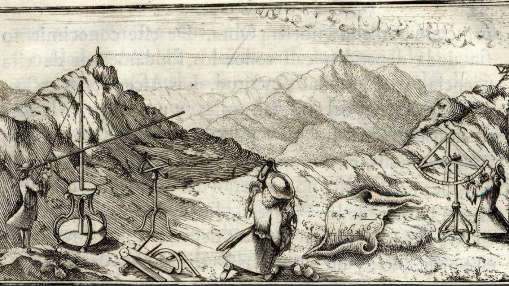 Dibujo de Jorge Juan sobre los trabajos de medición del Meridiano.