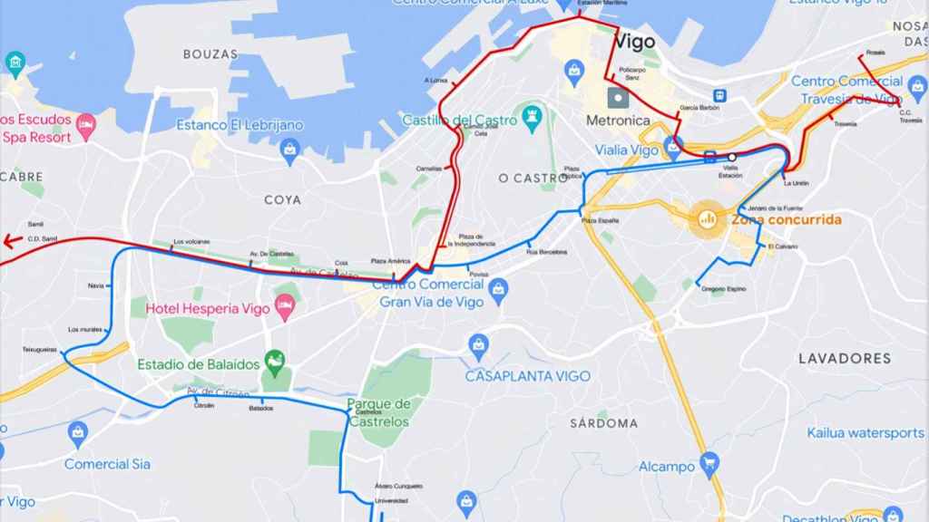 Vista general del trazado de metro ligero ideado por el usuario @VigoMetro.