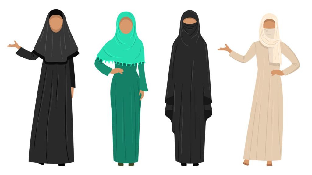 Ilustración de los principales tipos de velos.