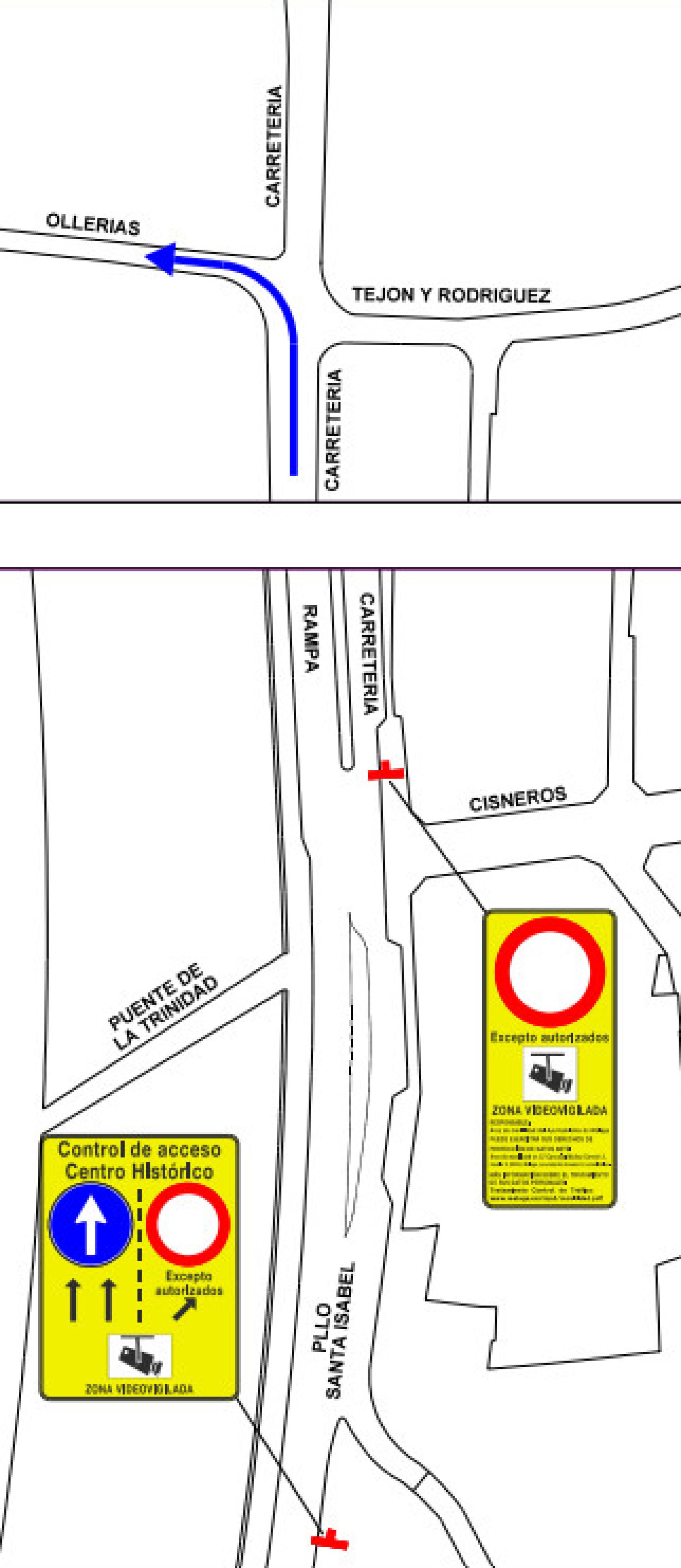 Planos del itinerario fijado en Carretera con el acceso y el punto de salida.
